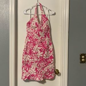 Pink floral print dress by David Meister